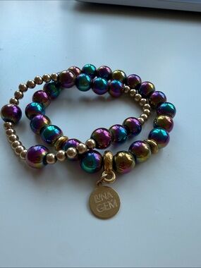 Rainbow Hematite Beaded Bracelet and Orbital Bracelet Set